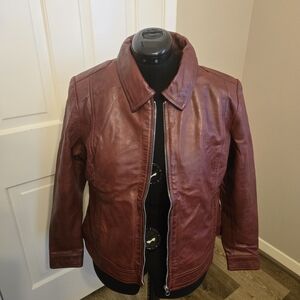 Women’s Genuine Leather Jacket Redish Brown Classic Zip Front NEW 2XL Runs Small